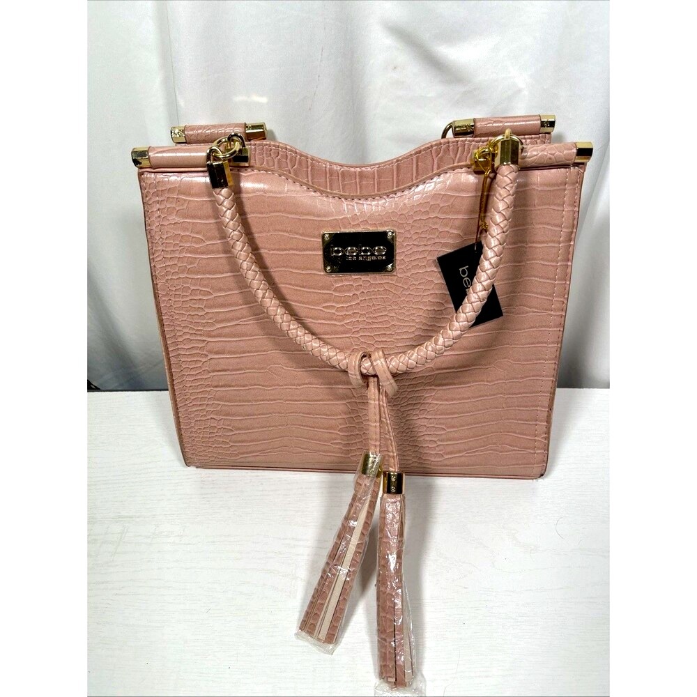 Bebe Dusty Pink Natalie Croco Shopper Handbag Crossbody Straps NWT!